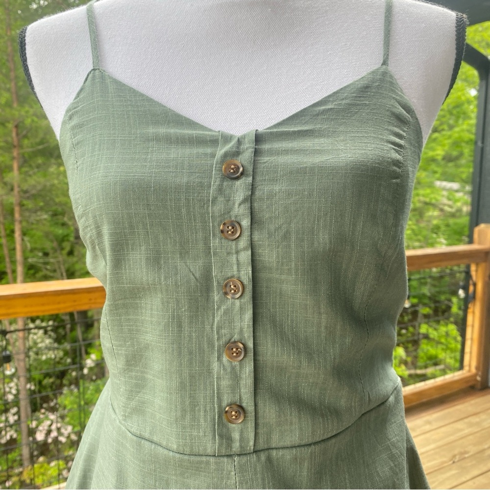 Love Crazy Sage Green Button-Front Romper size Small Beach Summer Cotton - Picture 4 of 17